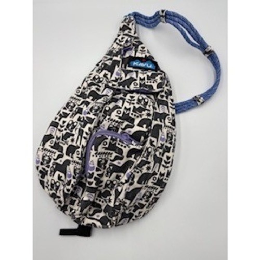 KAVU Rope Bag White Black Woodland Animal Print Canvas Sling Backpack Boho Folk